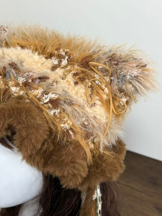 Golden Brown Cat Ear Jellyfish Hat – Handmade Fluffy Beanie