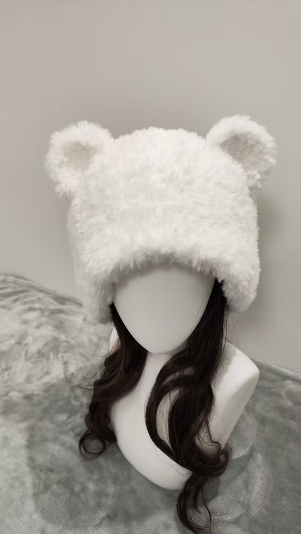 Pure White Bear Hat – Handmade Fluffy Crochet Beanie