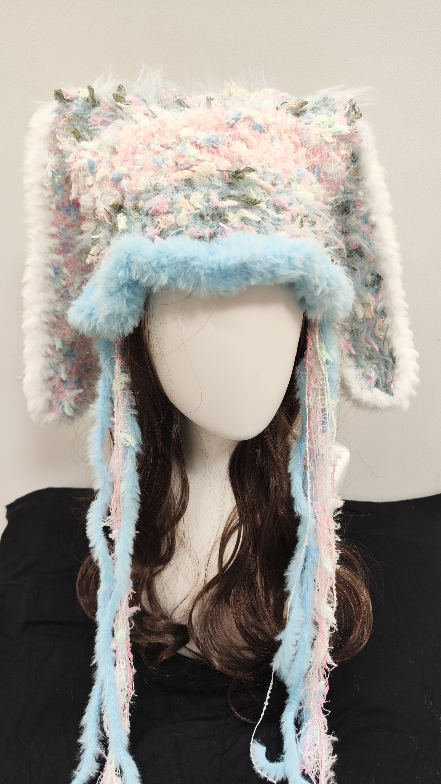 “Sky Bunny” Handmade Blue Ruffled Bunny Ear Hat
