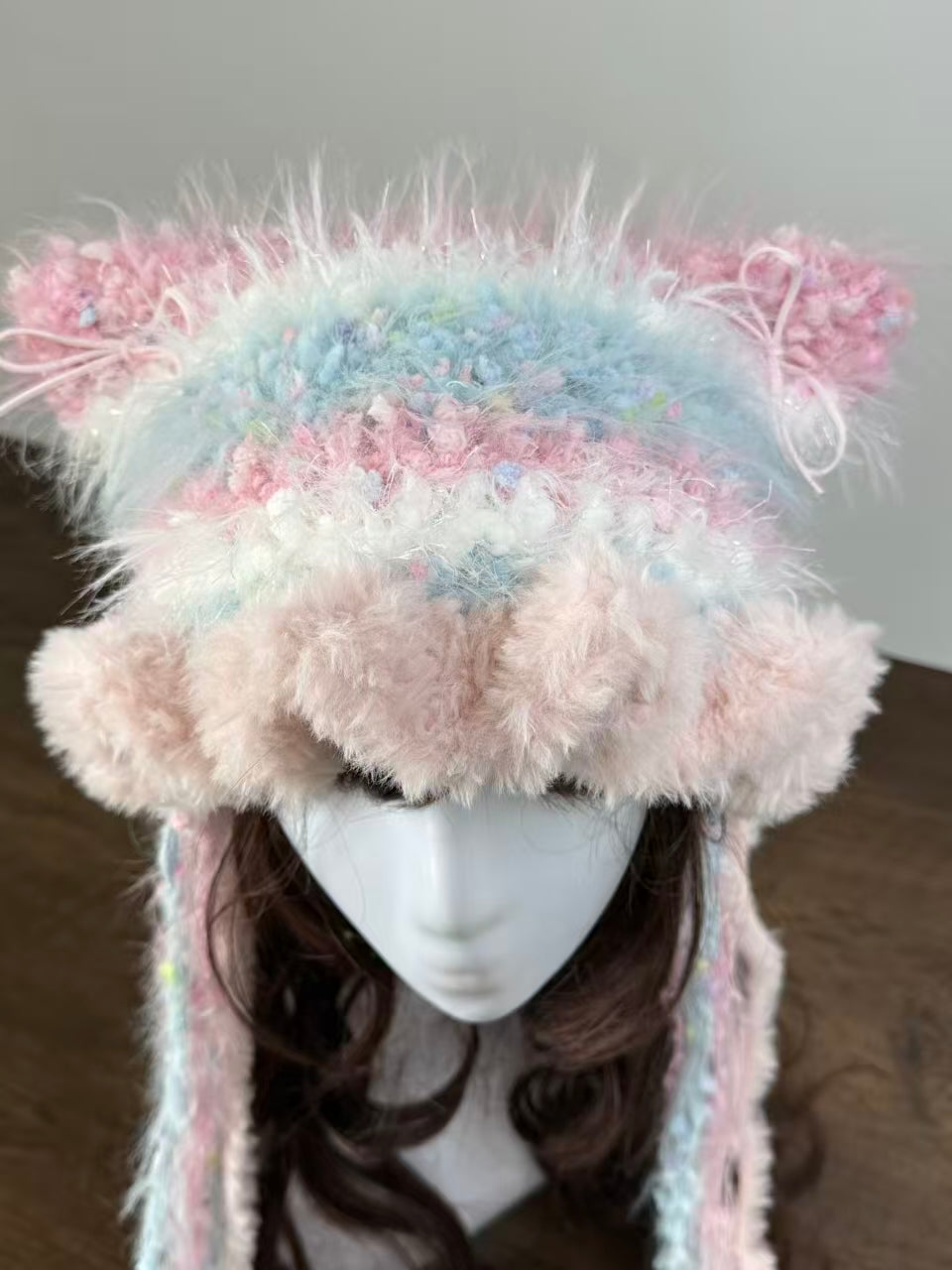 Sweet Pink and Blue Cat Ear Jellyfish Hat – Handmade Fluffy Crochet Beanie