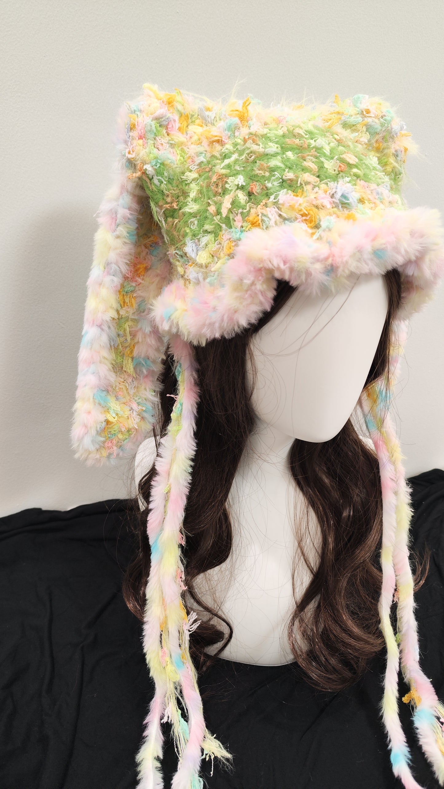 “Spring Meadow” Handmade Pink Ruffled Bunny Ear Hat