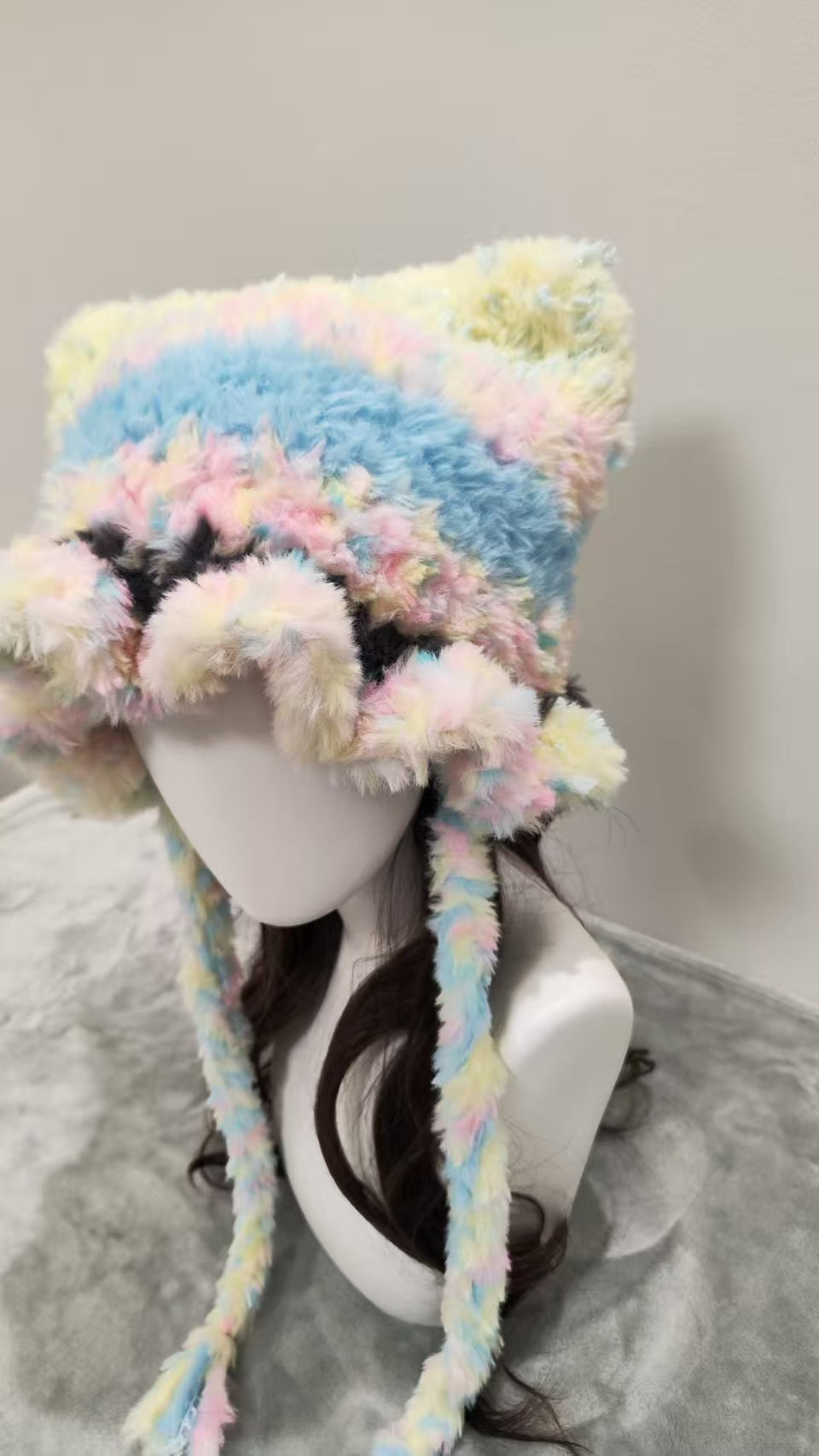 Candy Pop Cat Ear Jellyfish Hat – Handmade Fluffy Crochet Beanie