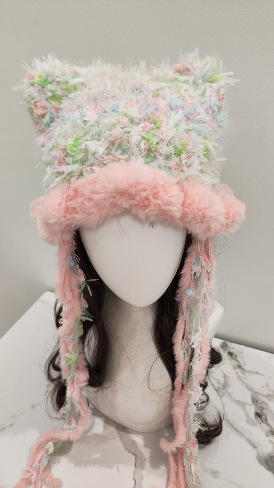 “Blossom Breeze” Cat Ear Jellyfish Hat – Pink-Trimmed Beanie