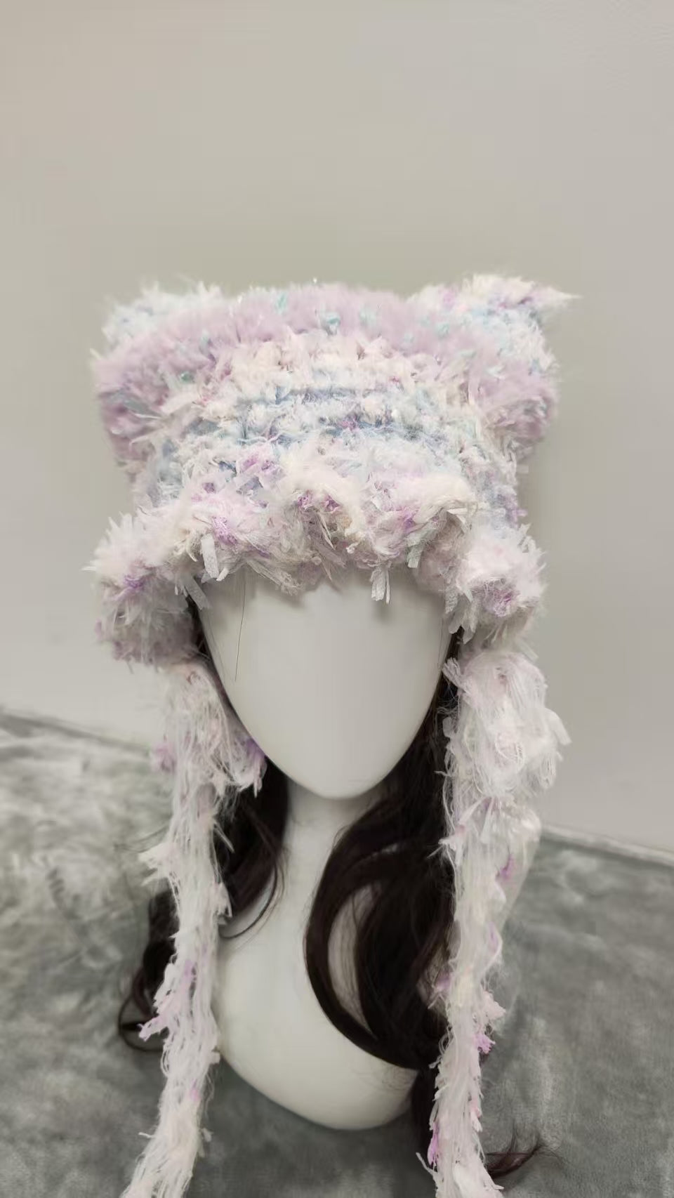 Snow Fairy Cat Ear Jellyfish Hat – Handmade Fluffy Mixed Yarn Beanie