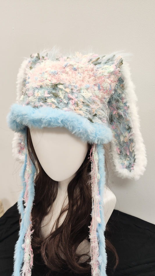“Sky Bunny” Handmade Blue Ruffled Bunny Ear Hat