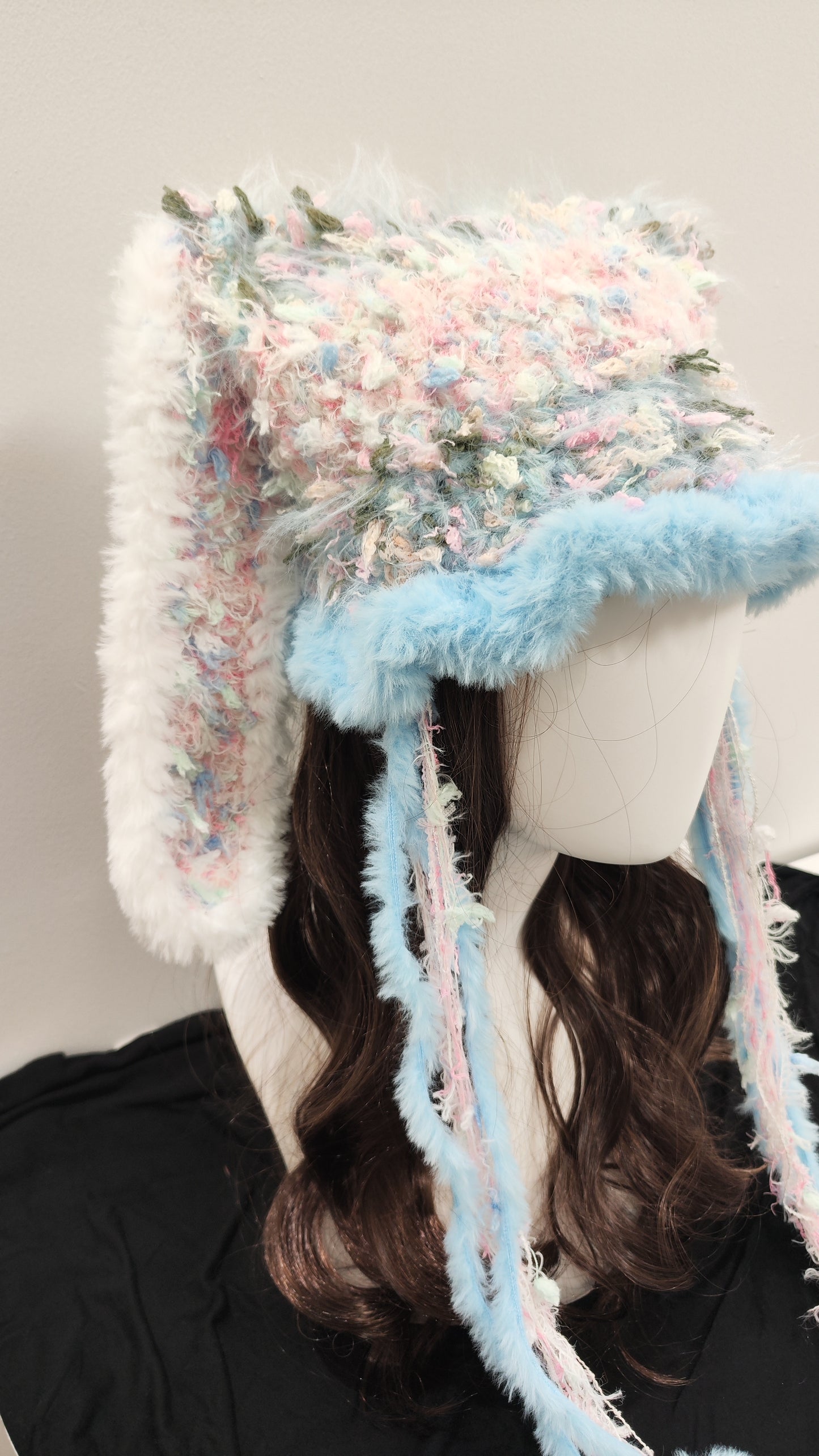 “Sky Bunny” Handmade Blue Ruffled Bunny Ear Hat