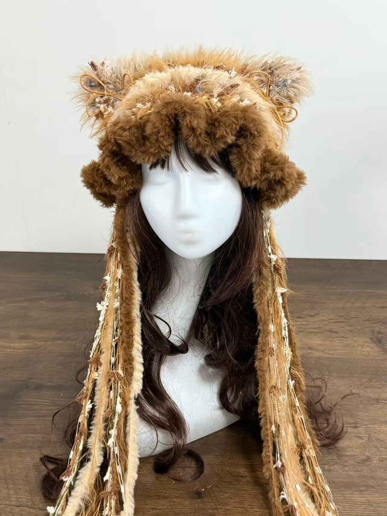 Golden Brown Cat Ear Jellyfish Hat – Handmade Fluffy Beanie