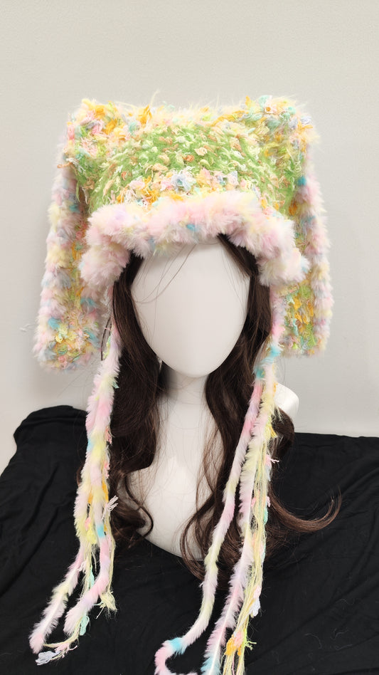 “Spring Meadow” Handmade Pink Ruffled Bunny Ear Hat