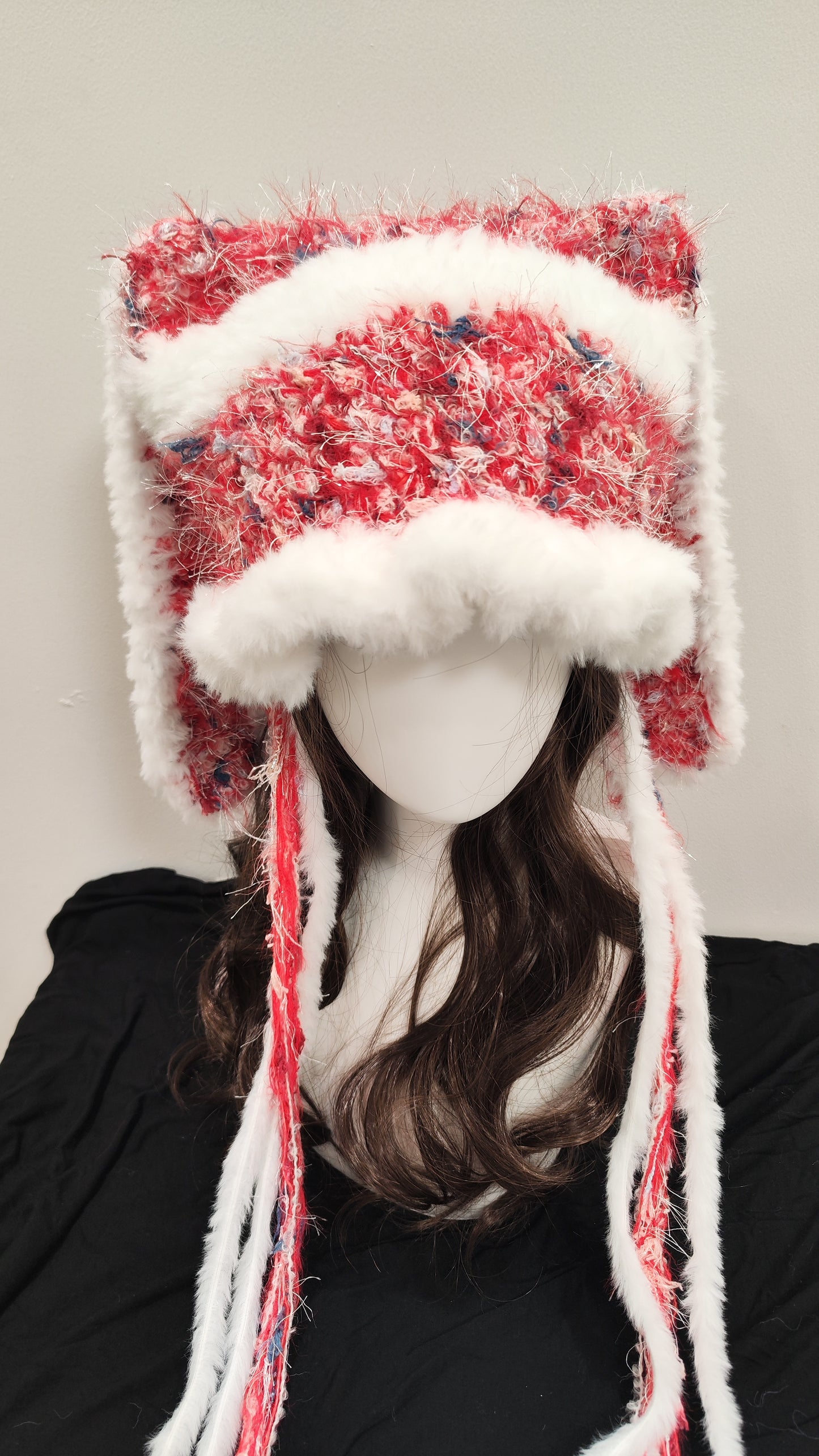 “Merry Bunny” Handcrafted Red & White Bunny Ear Hat – Christmas Edition