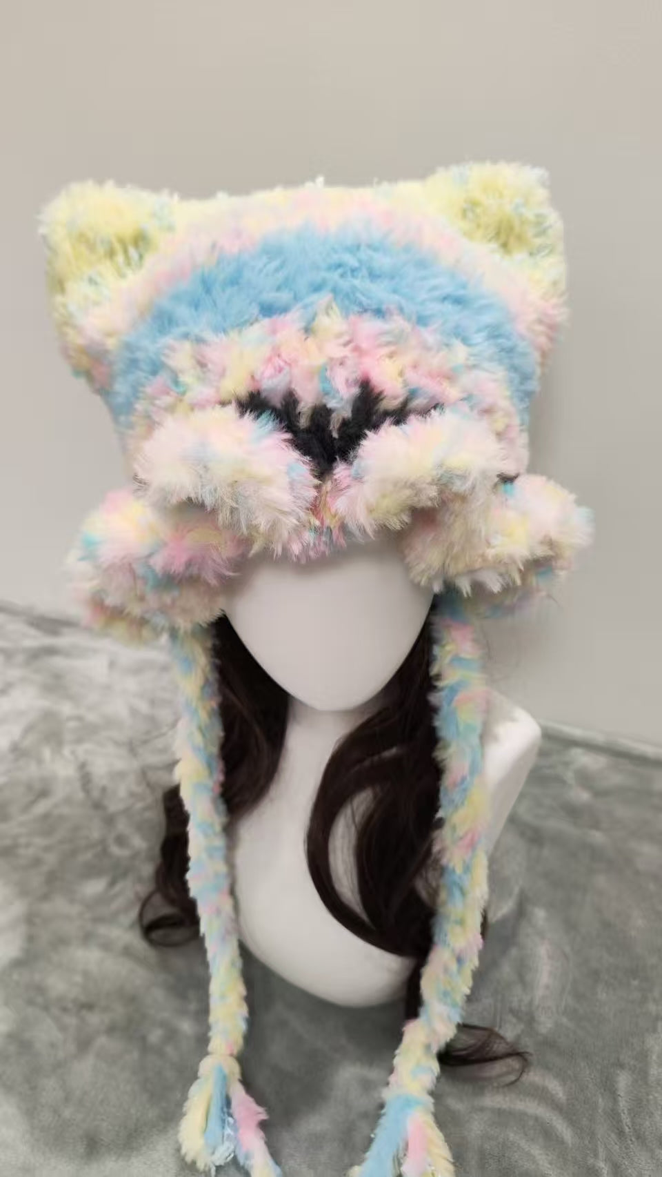 Candy Pop Cat Ear Jellyfish Hat – Handmade Fluffy Crochet Beanie