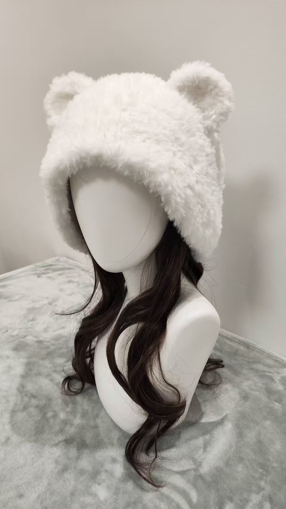 Pure White Bear Hat – Handmade Fluffy Crochet Beanie