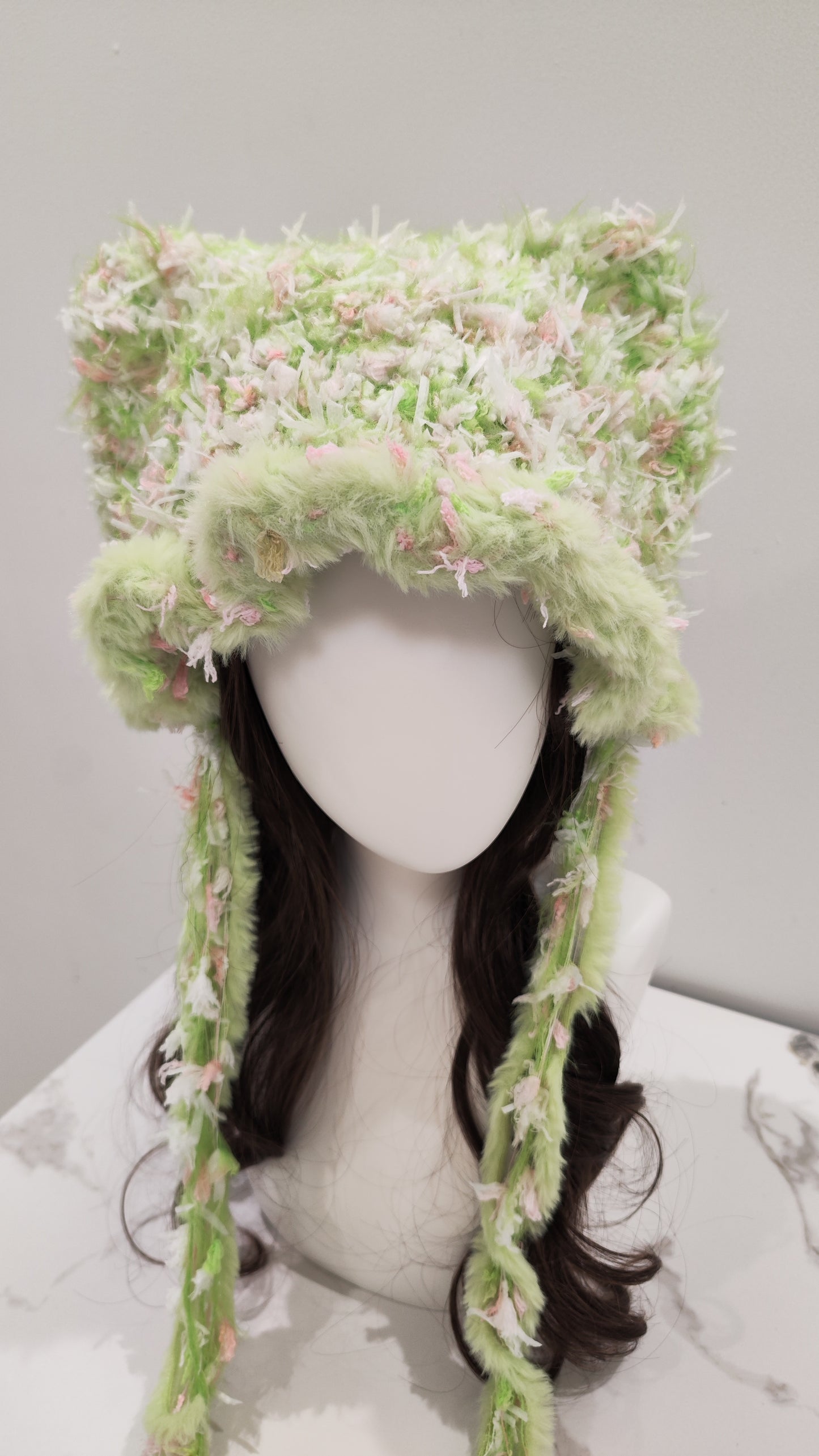 “Spring Fields” Cat Ear Jellyfish Hat – Handcrafted Mixed Yarn Beanie