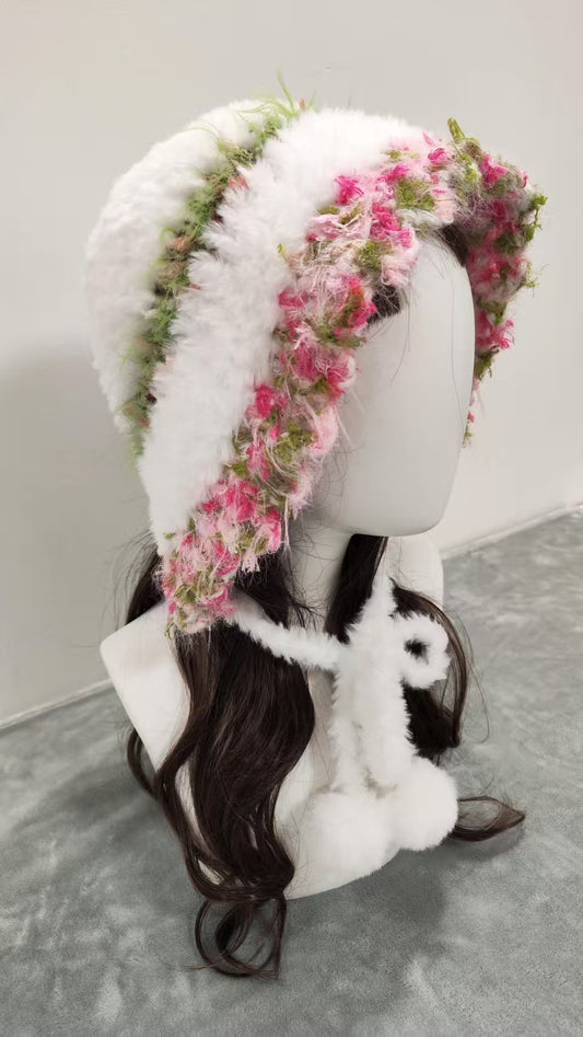 Bride’s Garden Mixed Yarn Crochet Hat – Handmade Fluffy Beanie