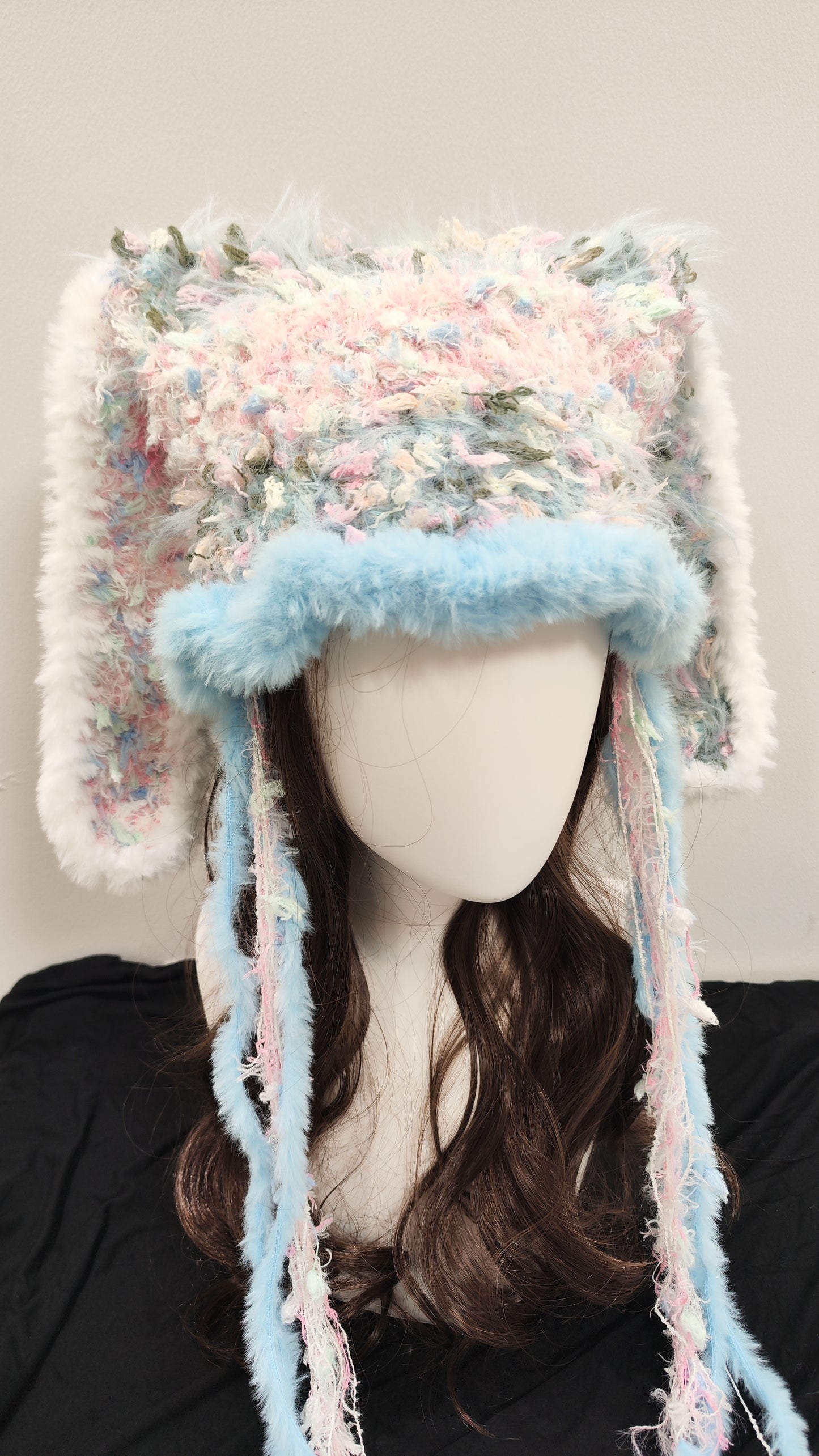 “Sky Bunny” Handmade Blue Ruffled Bunny Ear Hat