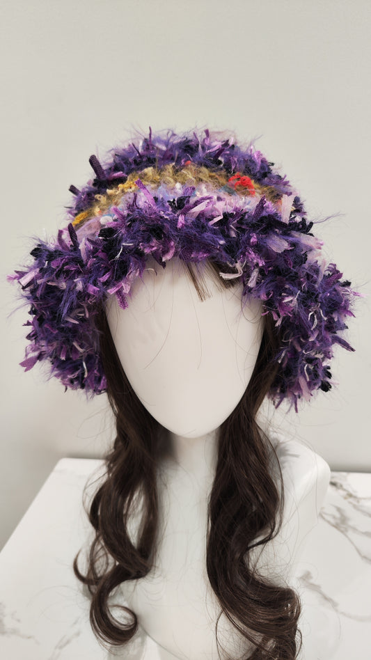 “Lilac Chime” Cat Ear Bell Hat – Purple Mixed Yarn Beanie with Bell