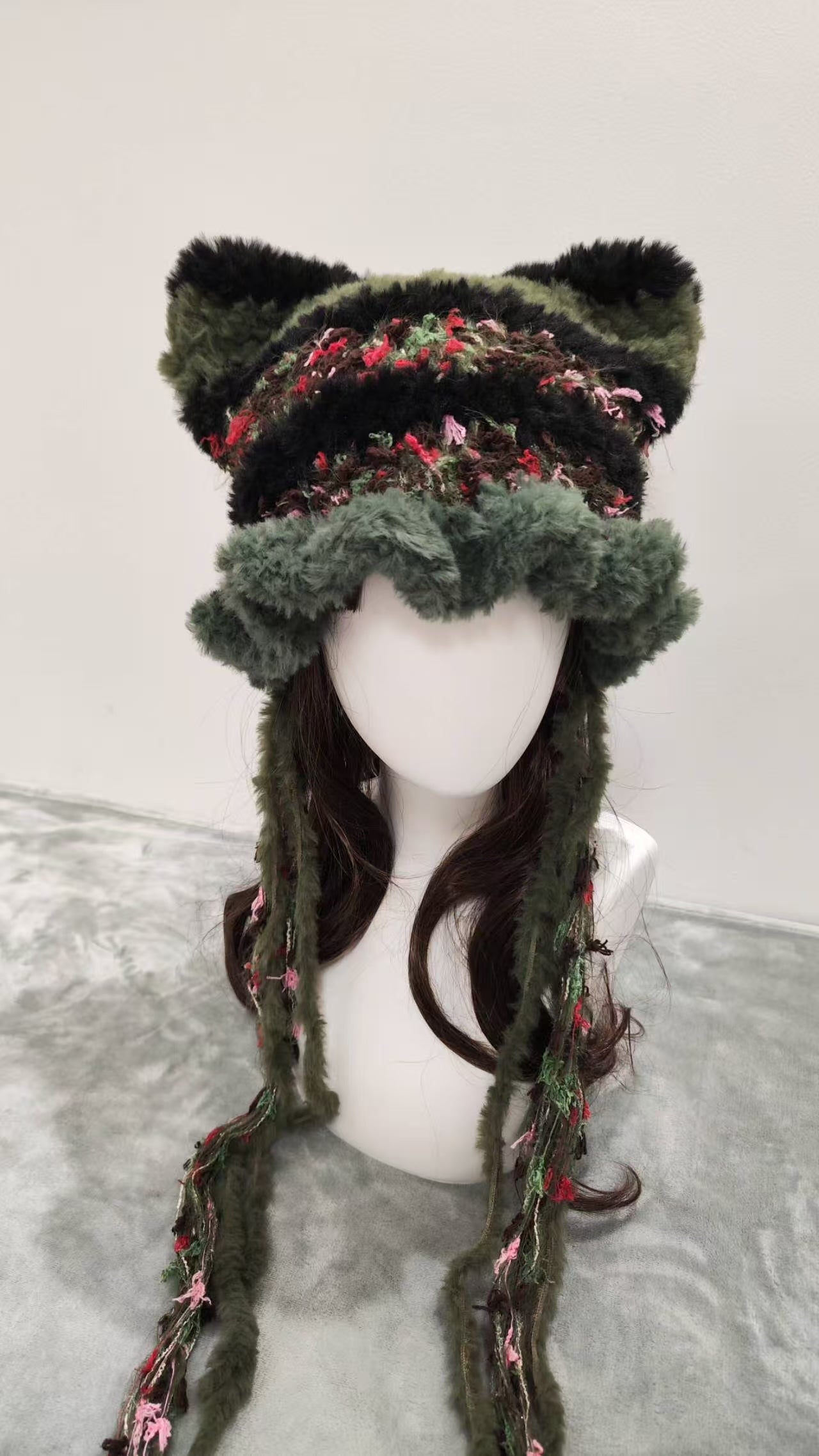 Wild Vine Cat Ear Jellyfish Hat – Handmade Mixed Yarn Crochet Beanie