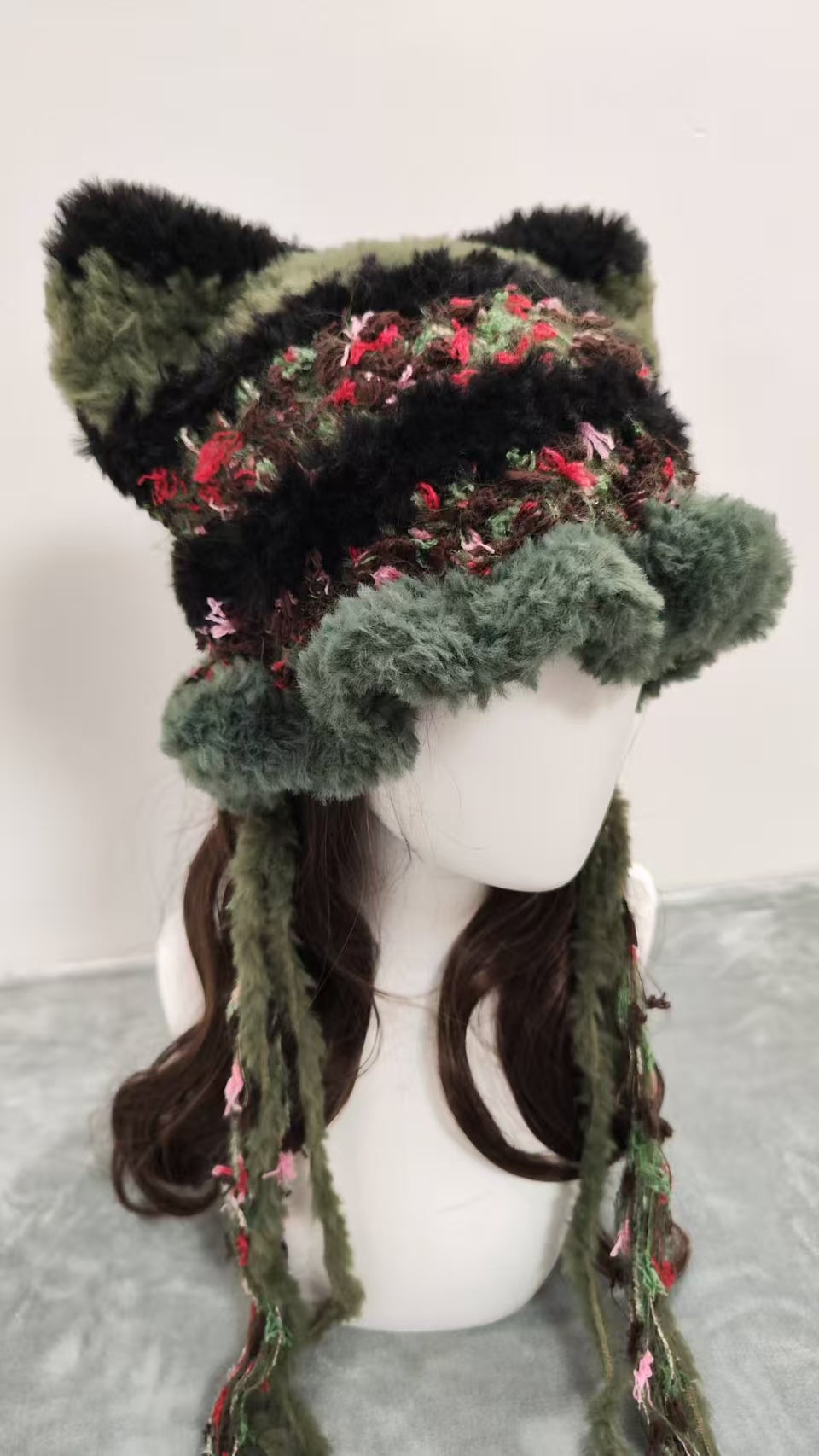 Wild Vine Cat Ear Jellyfish Hat – Handmade Mixed Yarn Crochet Beanie
