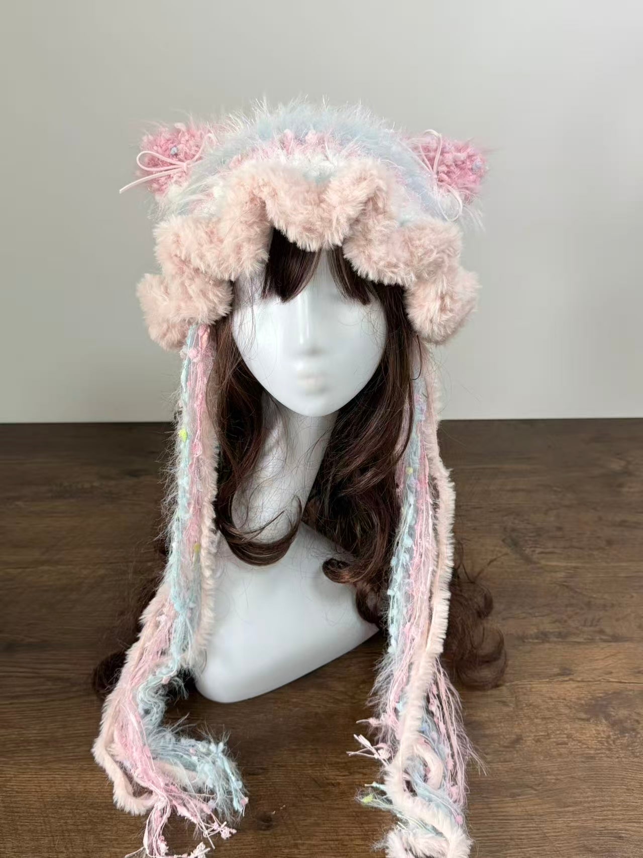 Sweet Pink and Blue Cat Ear Jellyfish Hat – Handmade Fluffy Crochet Beanie