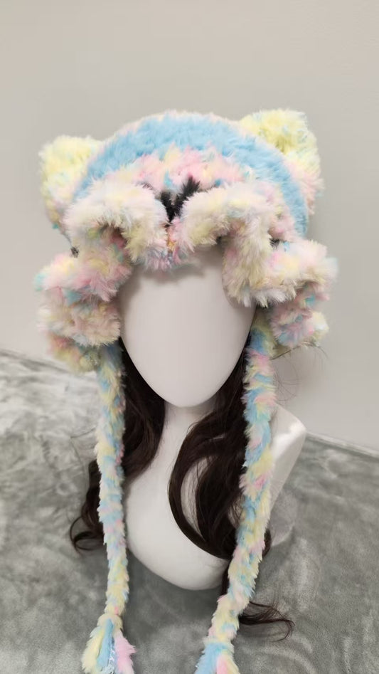 Candy Pop Cat Ear Jellyfish Hat – Handmade Fluffy Crochet Beanie