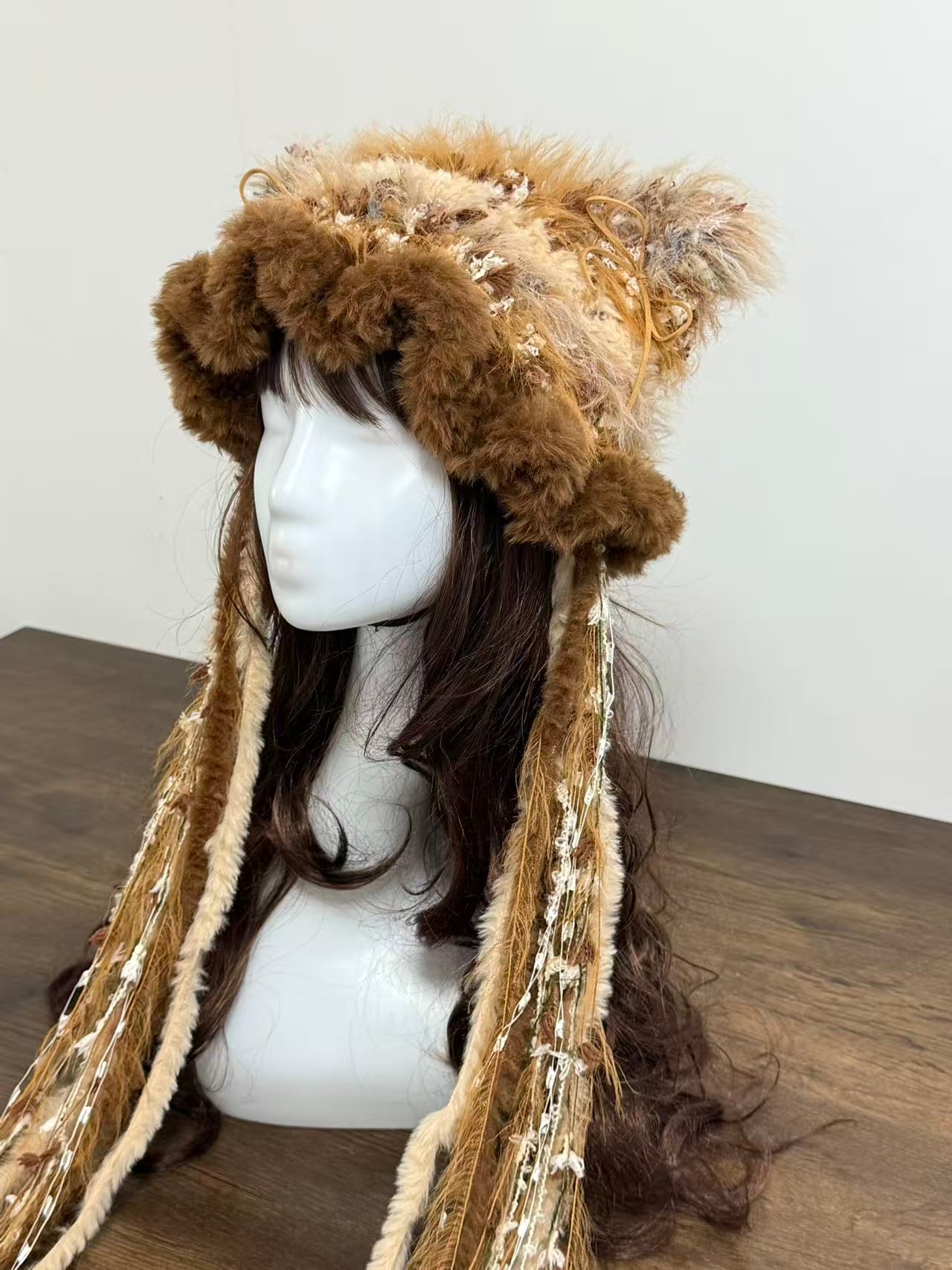 Golden Brown Cat Ear Jellyfish Hat – Handmade Fluffy Beanie