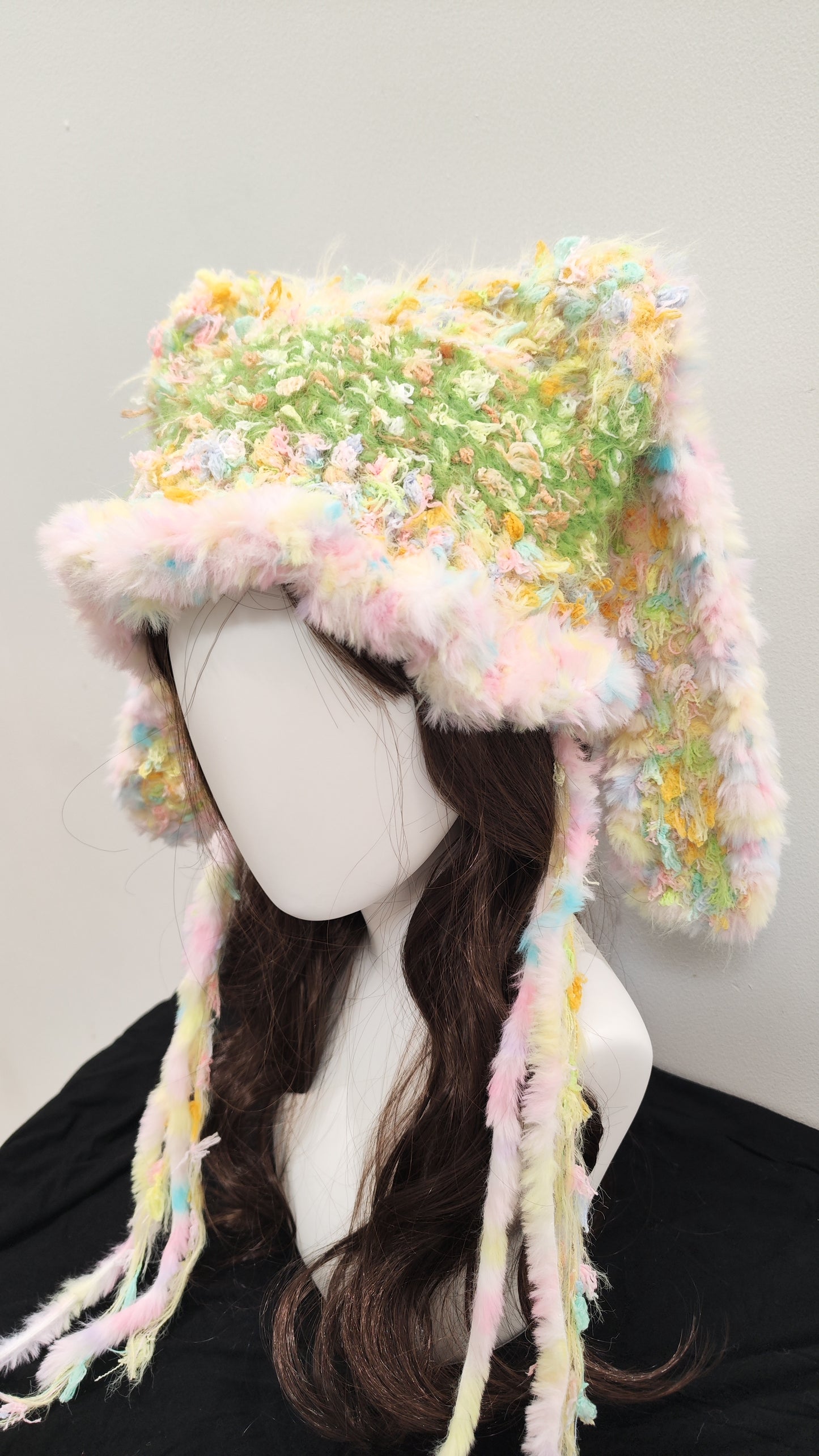 “Spring Meadow” Handmade Pink Ruffled Bunny Ear Hat