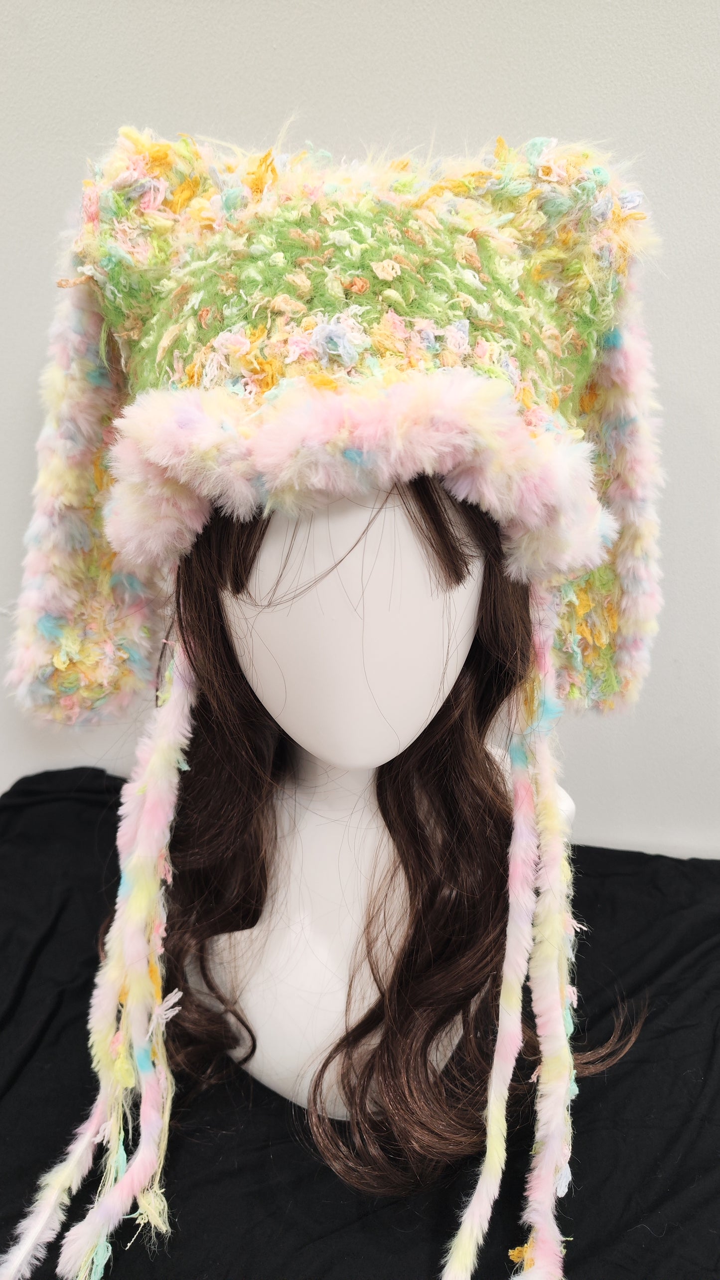 “Spring Meadow” Handmade Pink Ruffled Bunny Ear Hat