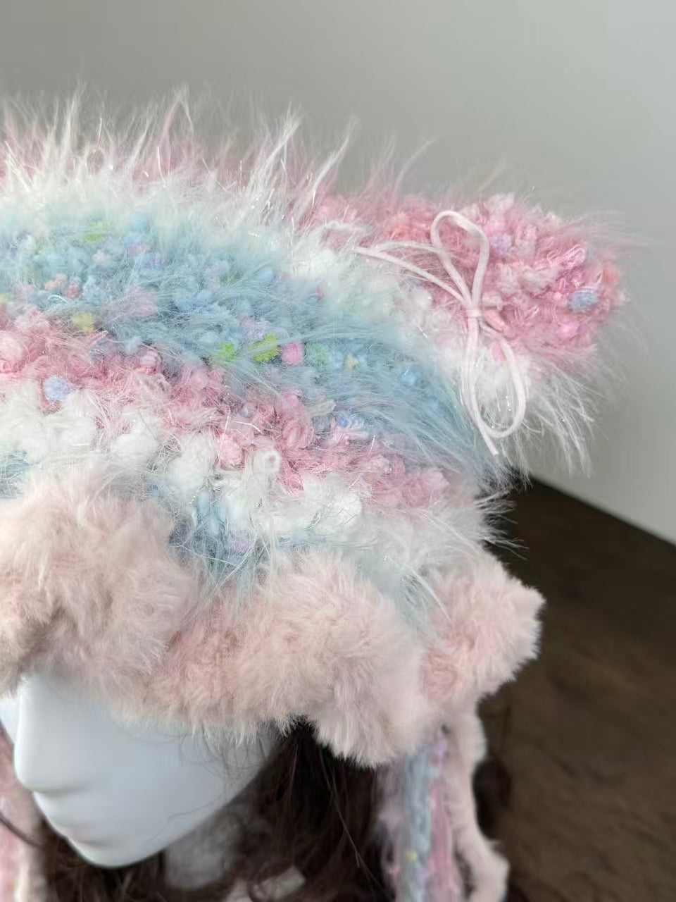 Sweet Pink and Blue Cat Ear Jellyfish Hat – Handmade Fluffy Crochet Beanie