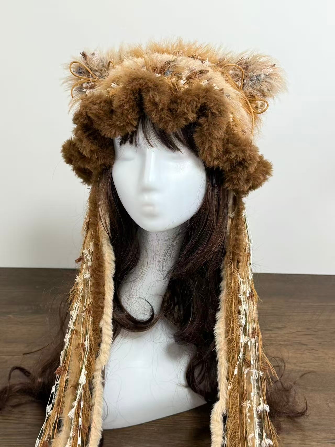 Golden Brown Cat Ear Jellyfish Hat – Handmade Fluffy Beanie