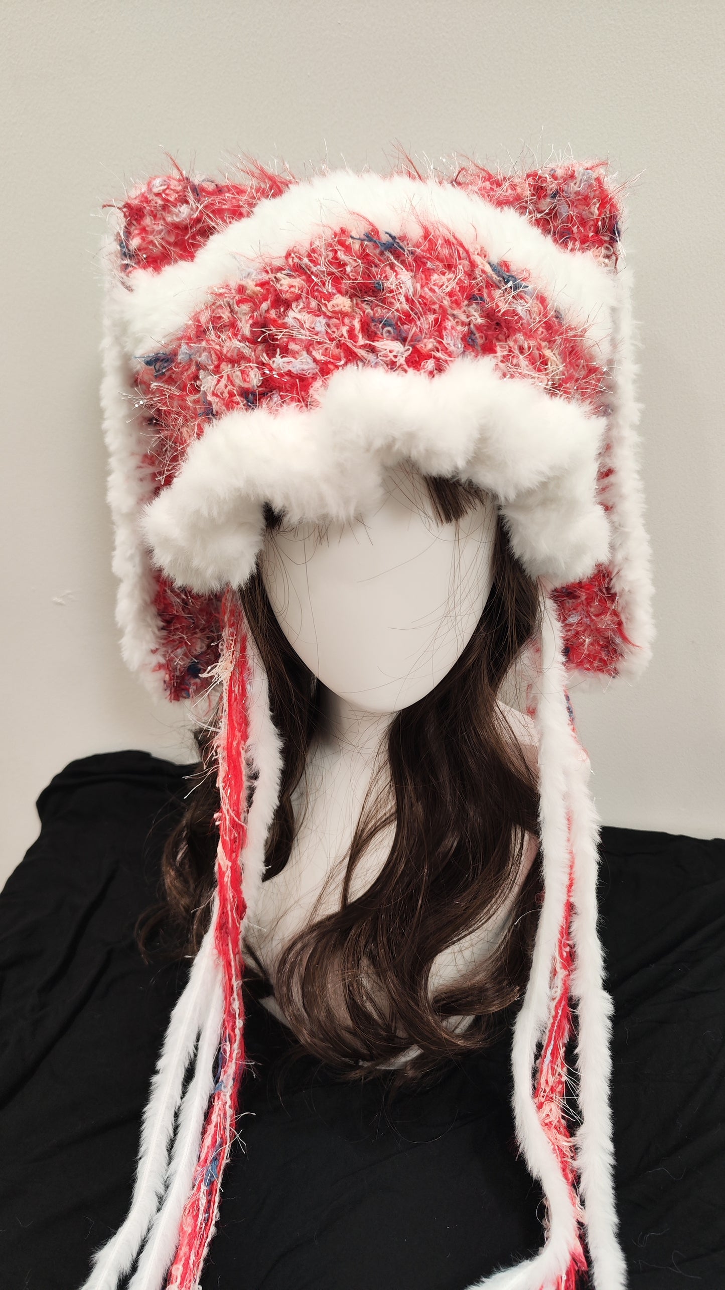 “Merry Bunny” Handcrafted Red & White Bunny Ear Hat – Christmas Edition