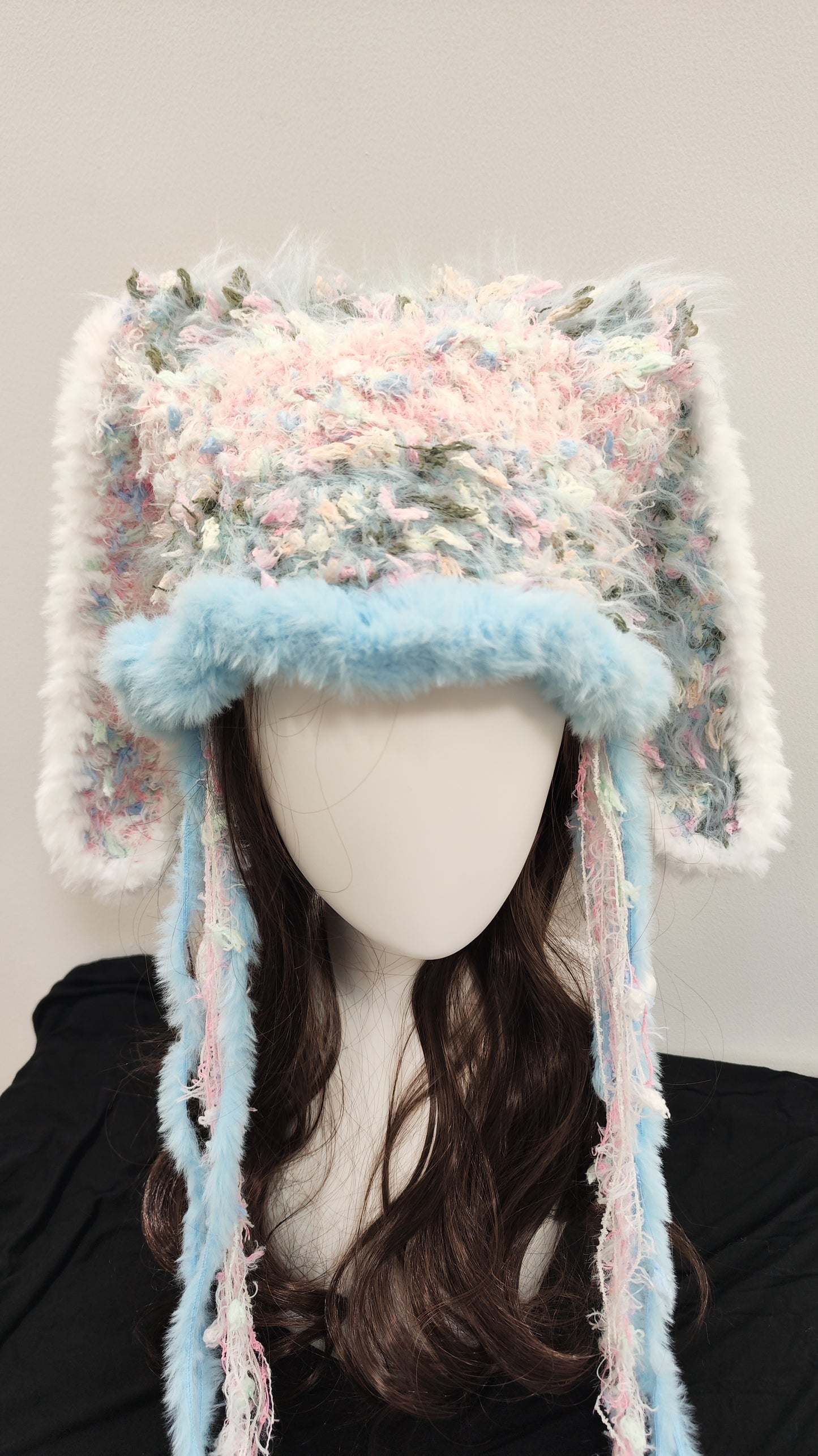 “Sky Bunny” Handmade Blue Ruffled Bunny Ear Hat