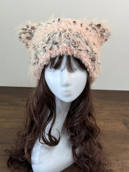 Blush Pink and Coffee Brown Cat Ear Beanie