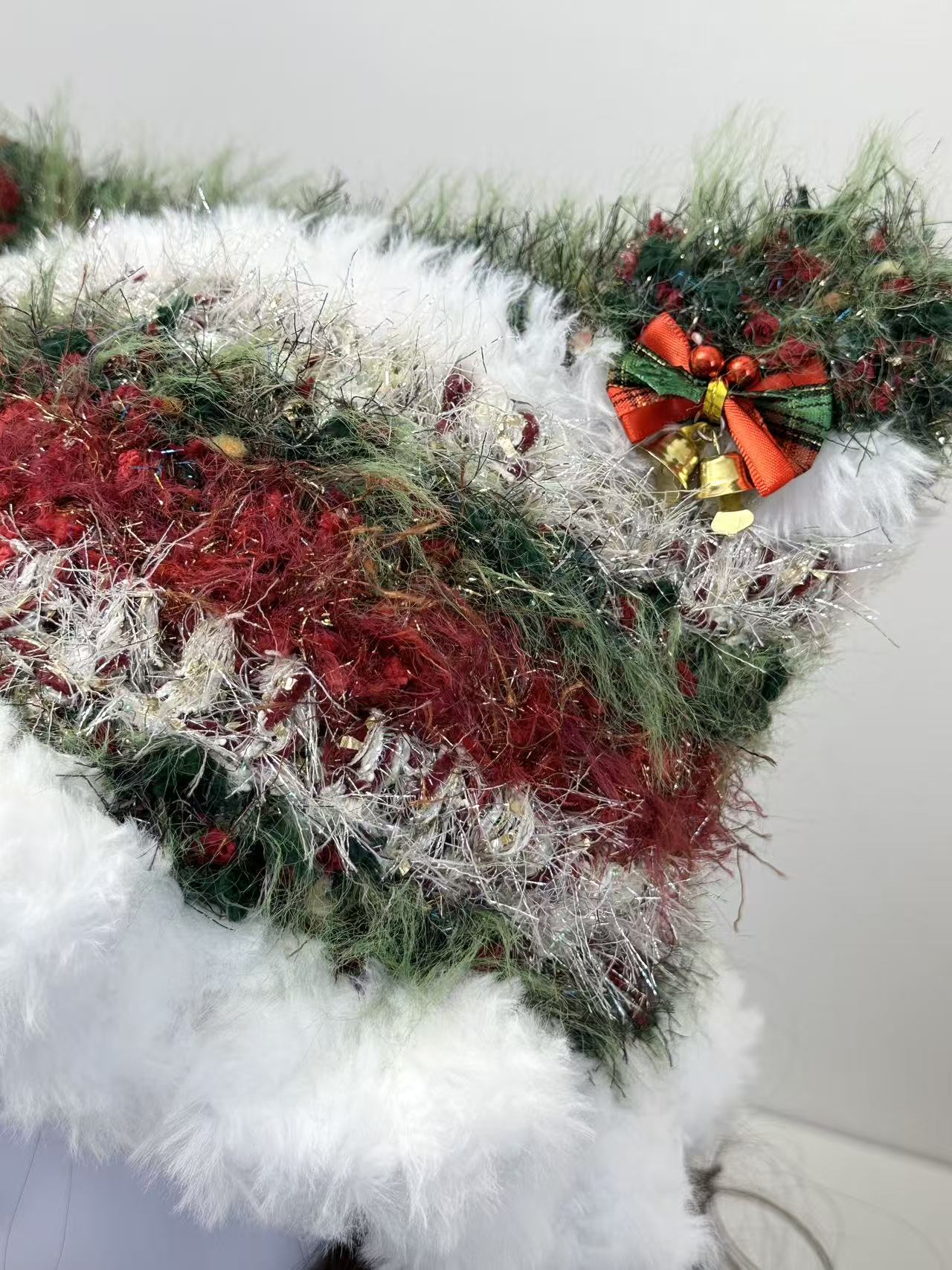 Red & Green Christmas Cat Ear Jellyfish Hat with White Edge – Handmade Holiday Beanie