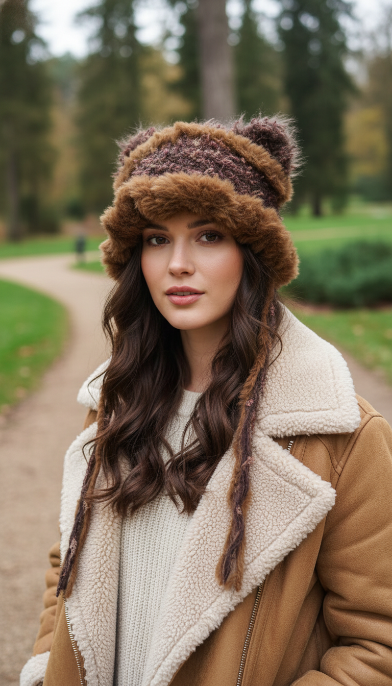 Caramel Latte Brown Cat Ear Jellyfish Hat – Handmade Mixed Yarn Crochet Beanie