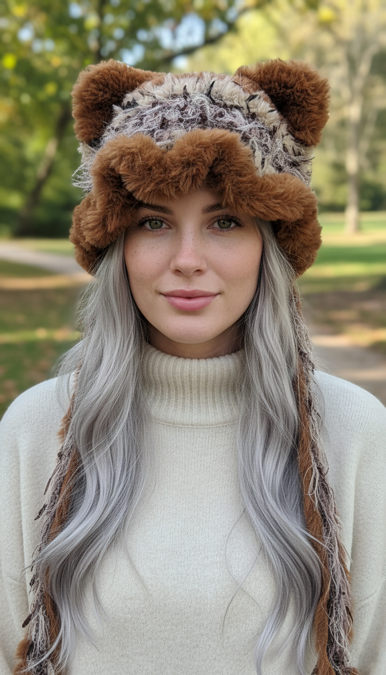 Caramel Pudding Cat Ear Jellyfish Hat – Handmade Cozy Brown Crochet Hat