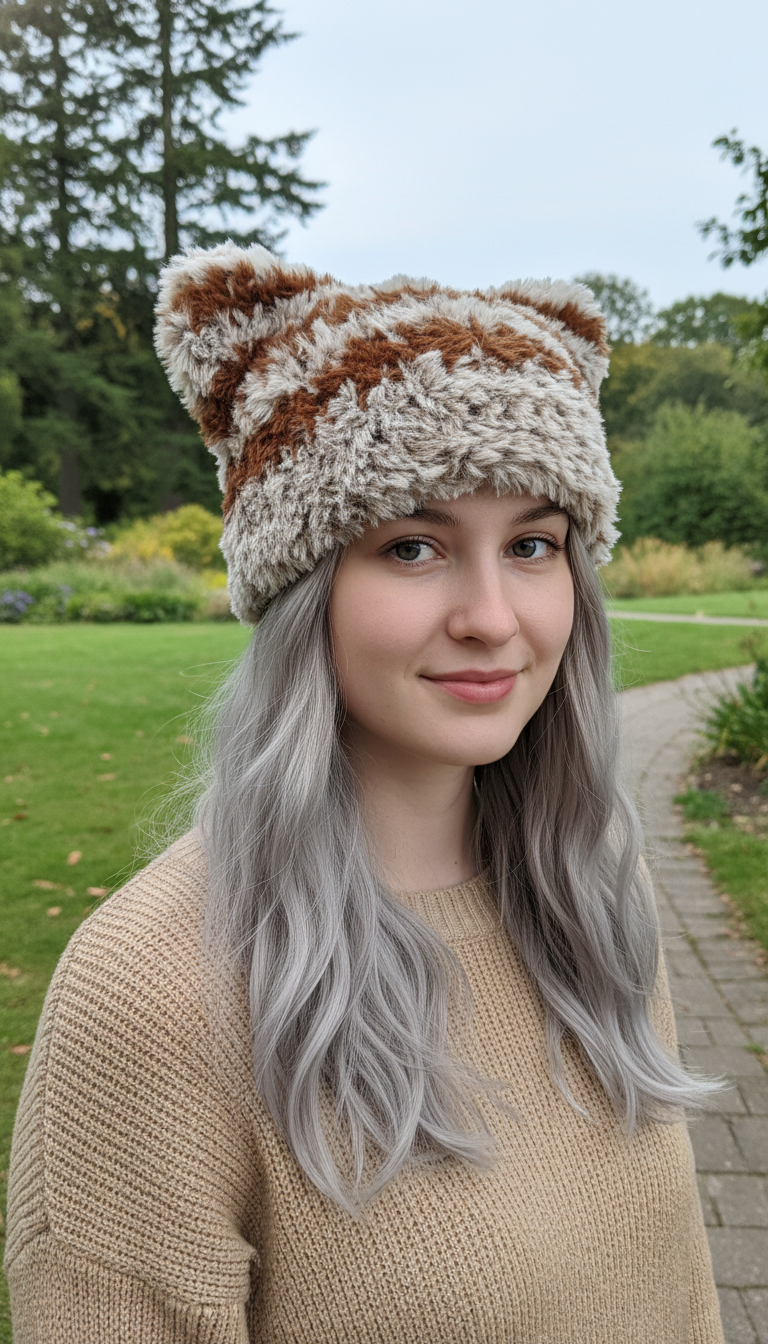 Brown Cat Ear Hat – Handmade Mixed Yarn Crochet Beanie