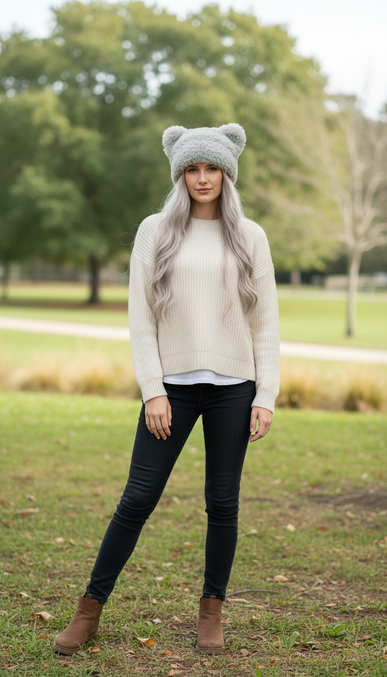 Gray Teddy Bear Hat – Handmade Fluffy Crochet Beanie